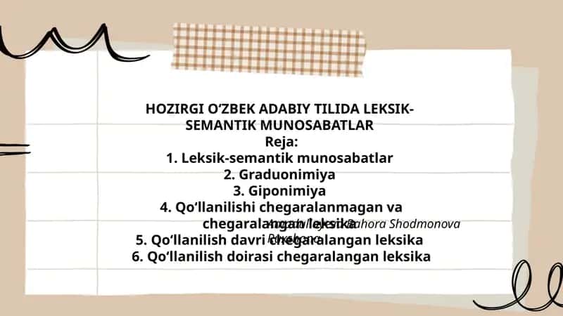HOZIRGI O‘ZBEK ADABIY TILIDA LEKSIK-SEMANTIK MUNOSABATLAR 1