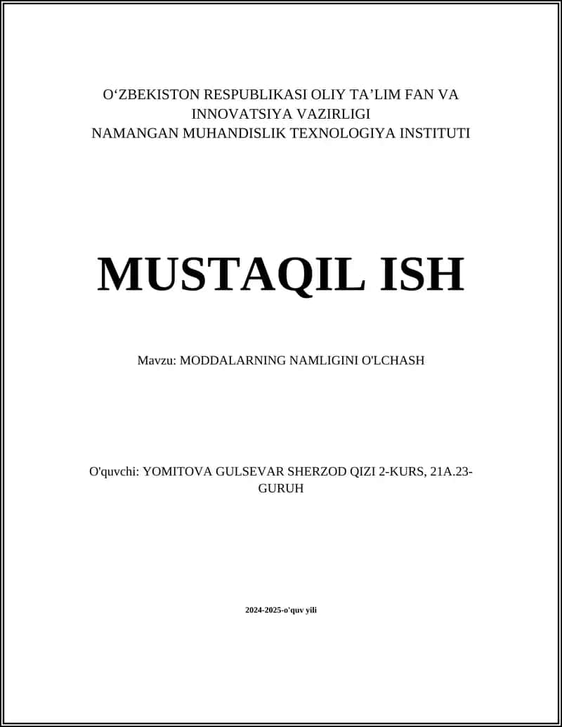 MODDALARNING NAMLIGINI O'LCHASH 1