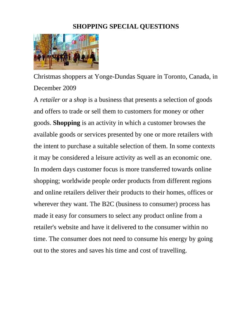 SHOPPING SPECIAL QUESTIONS 1