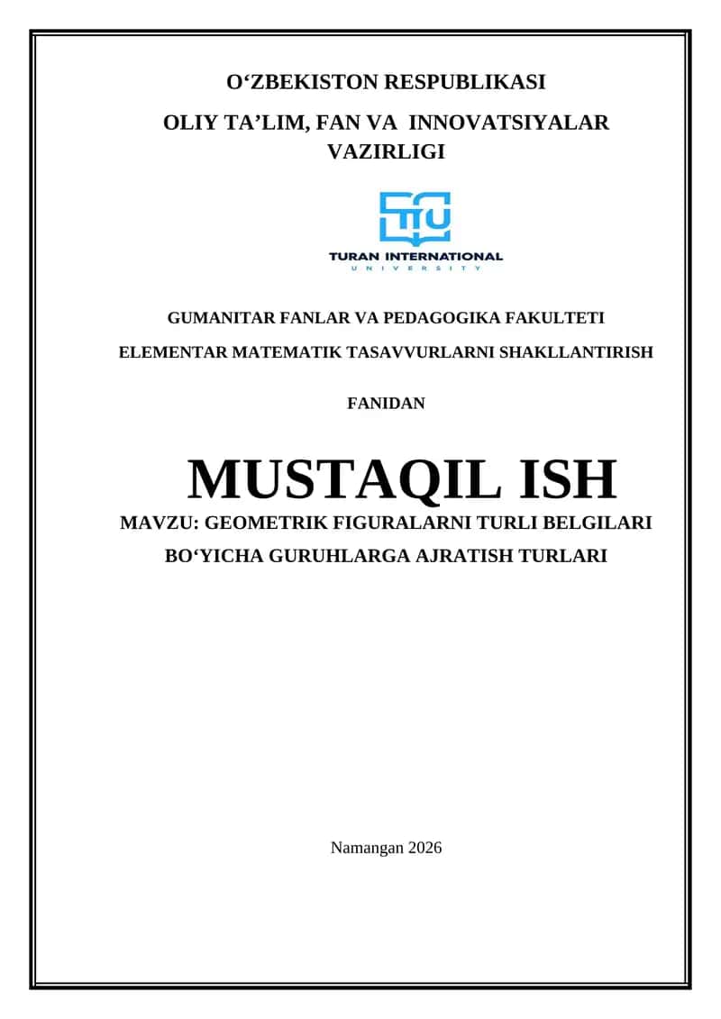 GEOMETRIK FIGURALARNI TURLI BELGILARI BO‘YICHA GURUHLARGA AJRATISH 1
