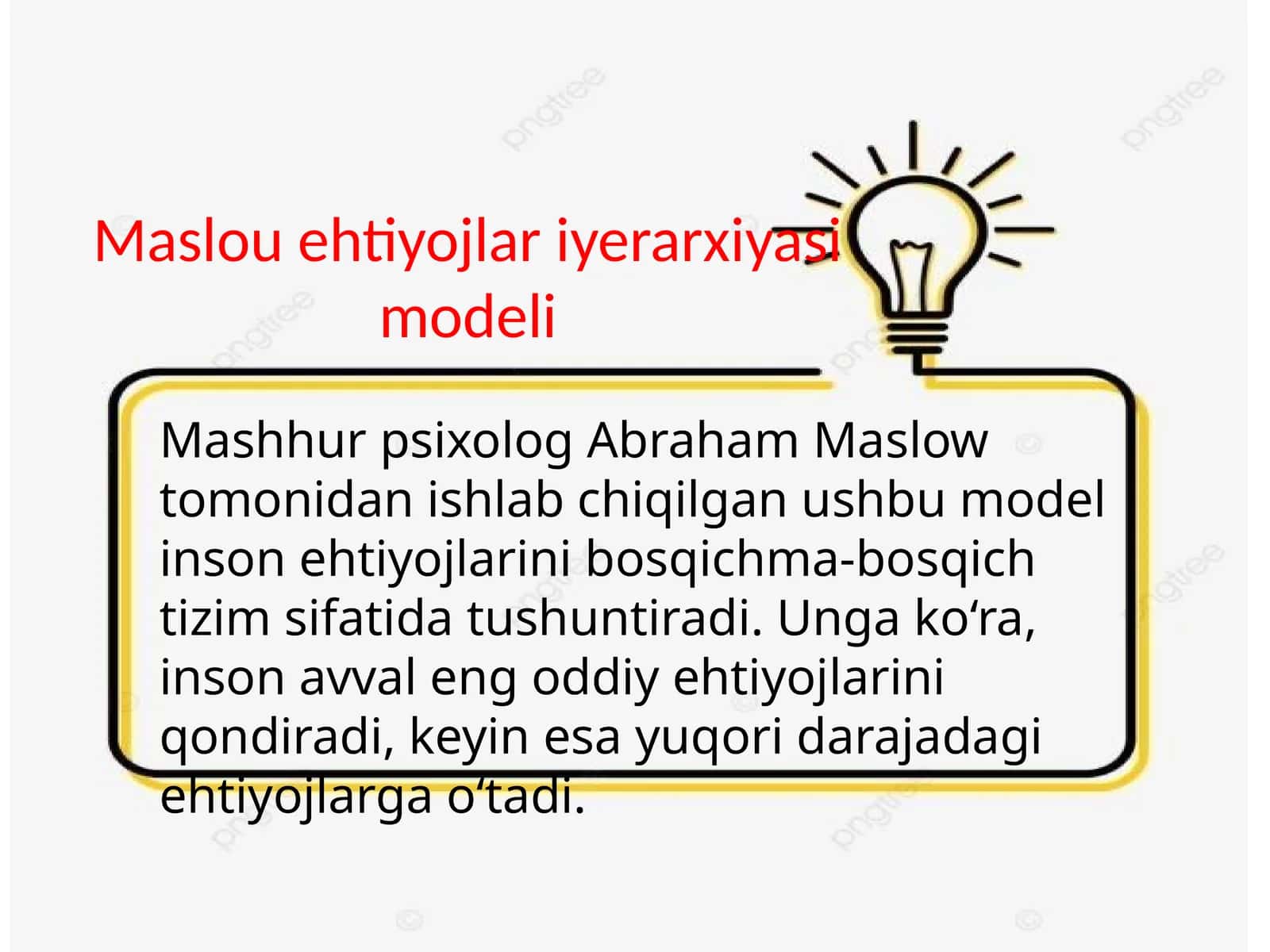 Maslou ehtiyojlar iyerarxiyasi modeli 1