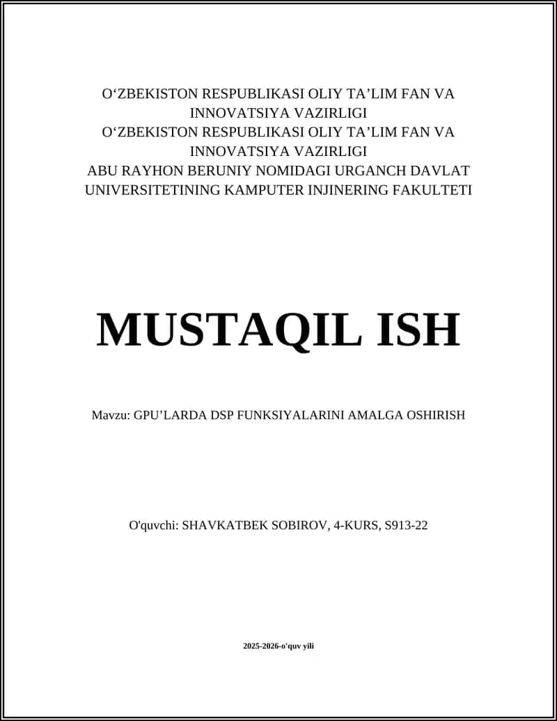 GPU’LARDA DSP FUNKSIYALARINI AMALGA OSHIRISH 1