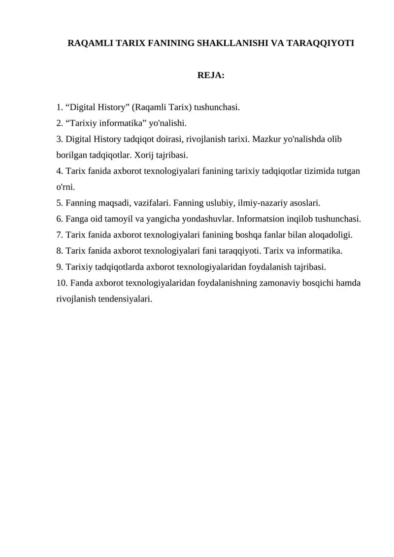 RAQAMLI TARIX FANINING SHAKLLANISHI VA TARAQQIYOTI 1