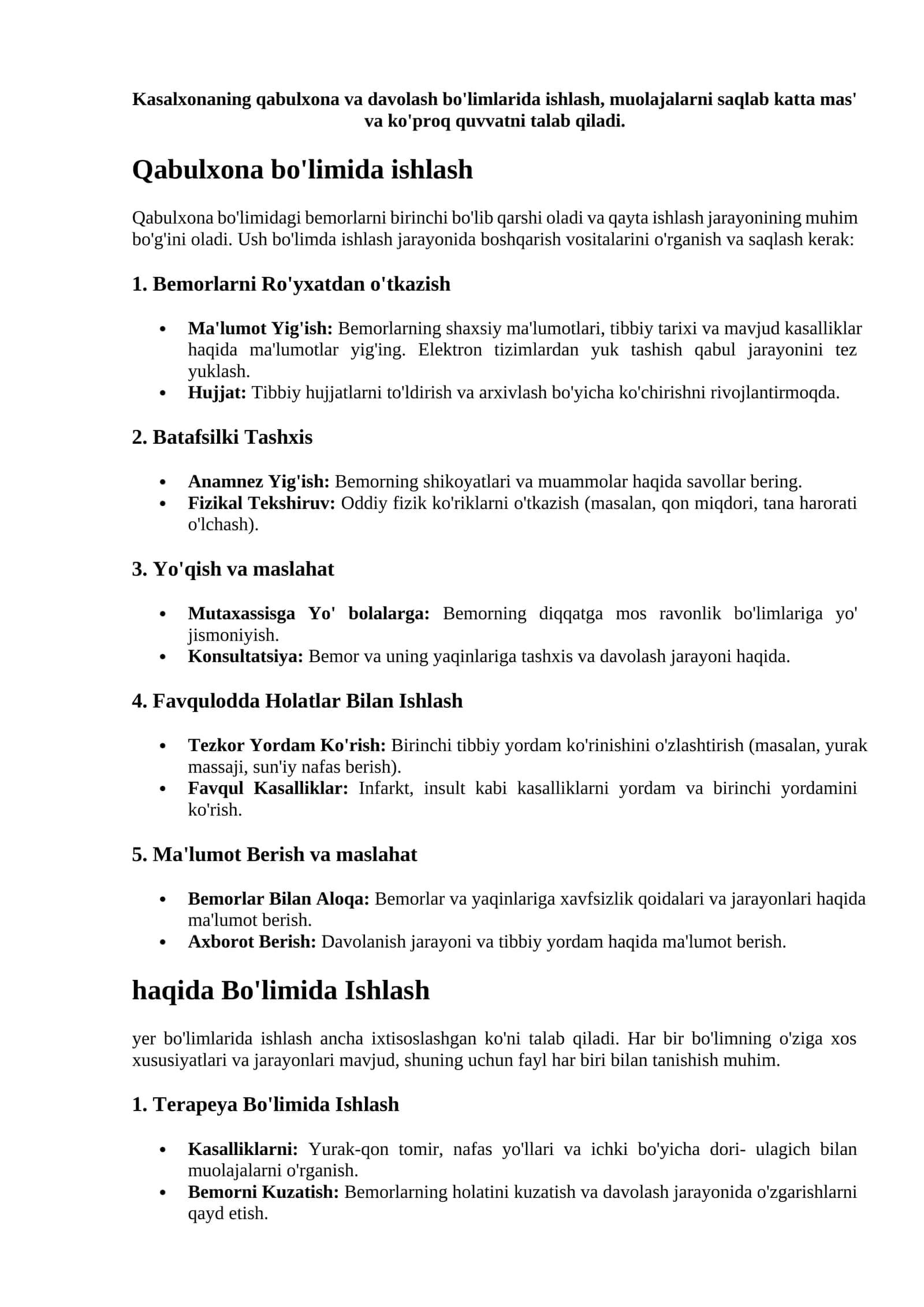 Bemor qabulxona bo'limida ishlash 1