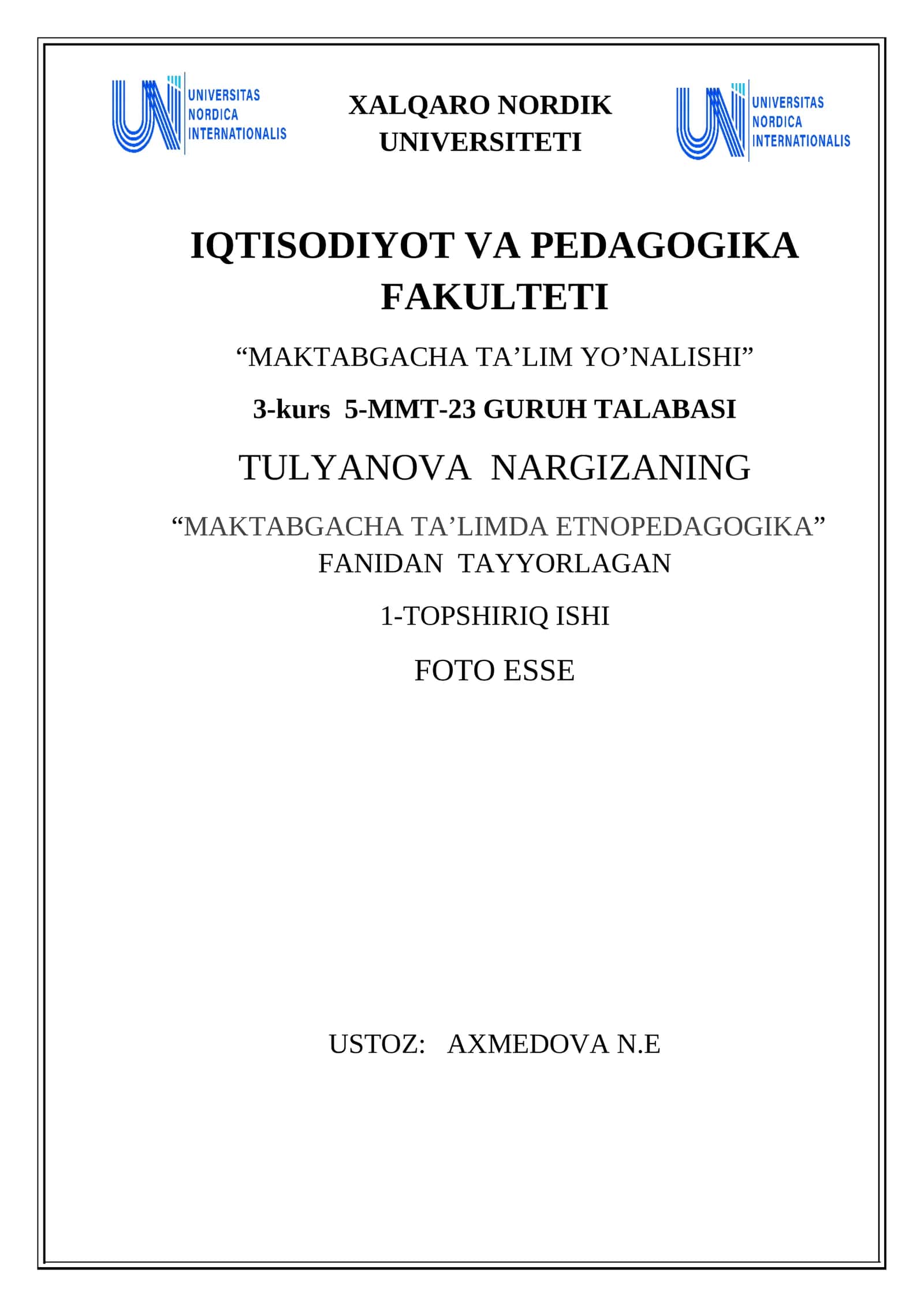 MAKTABGACHA TA’LIMDA ETNOPEDAGOGIKA 1