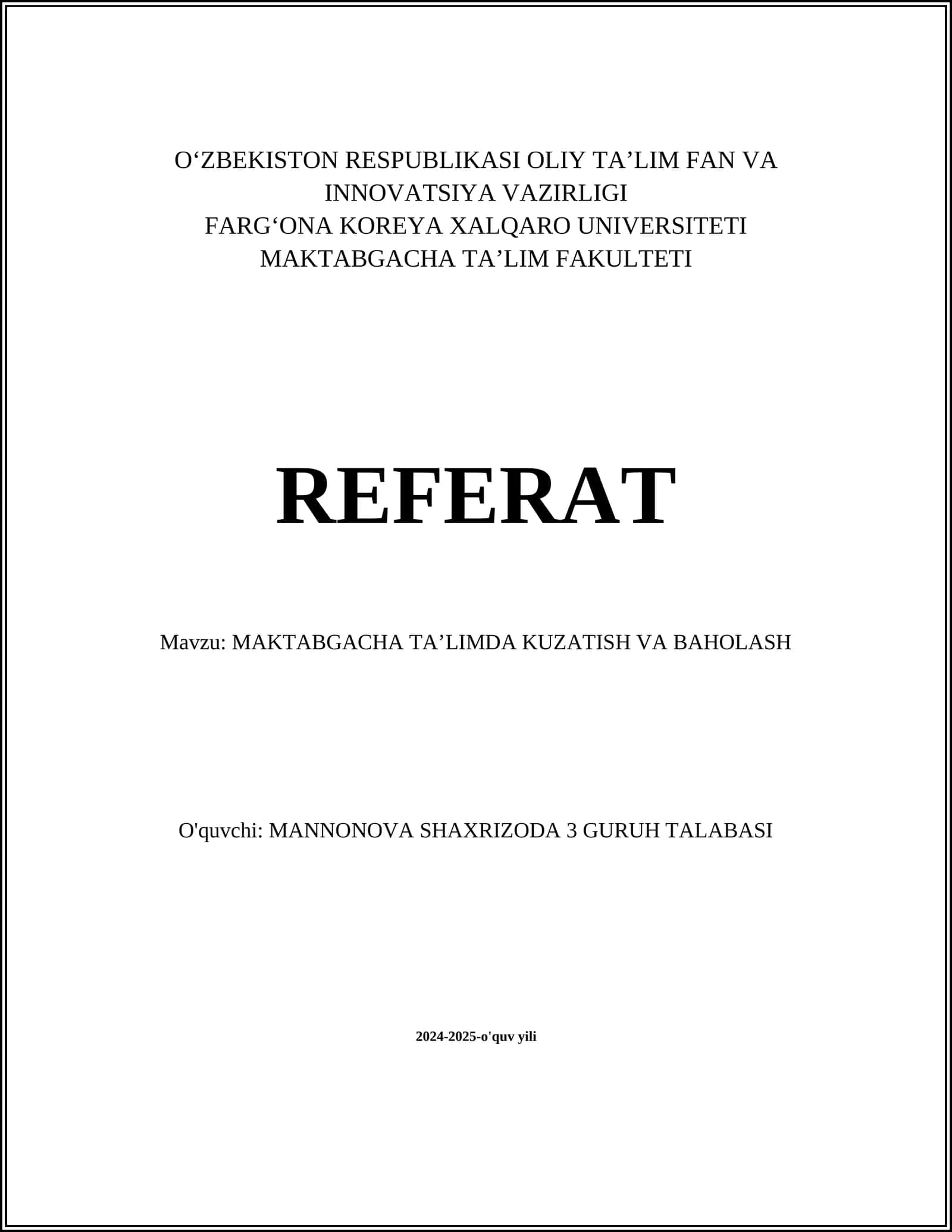 MAKTABGACHA TAʼLIMDA KUZATISH VA BAHOLASH 1