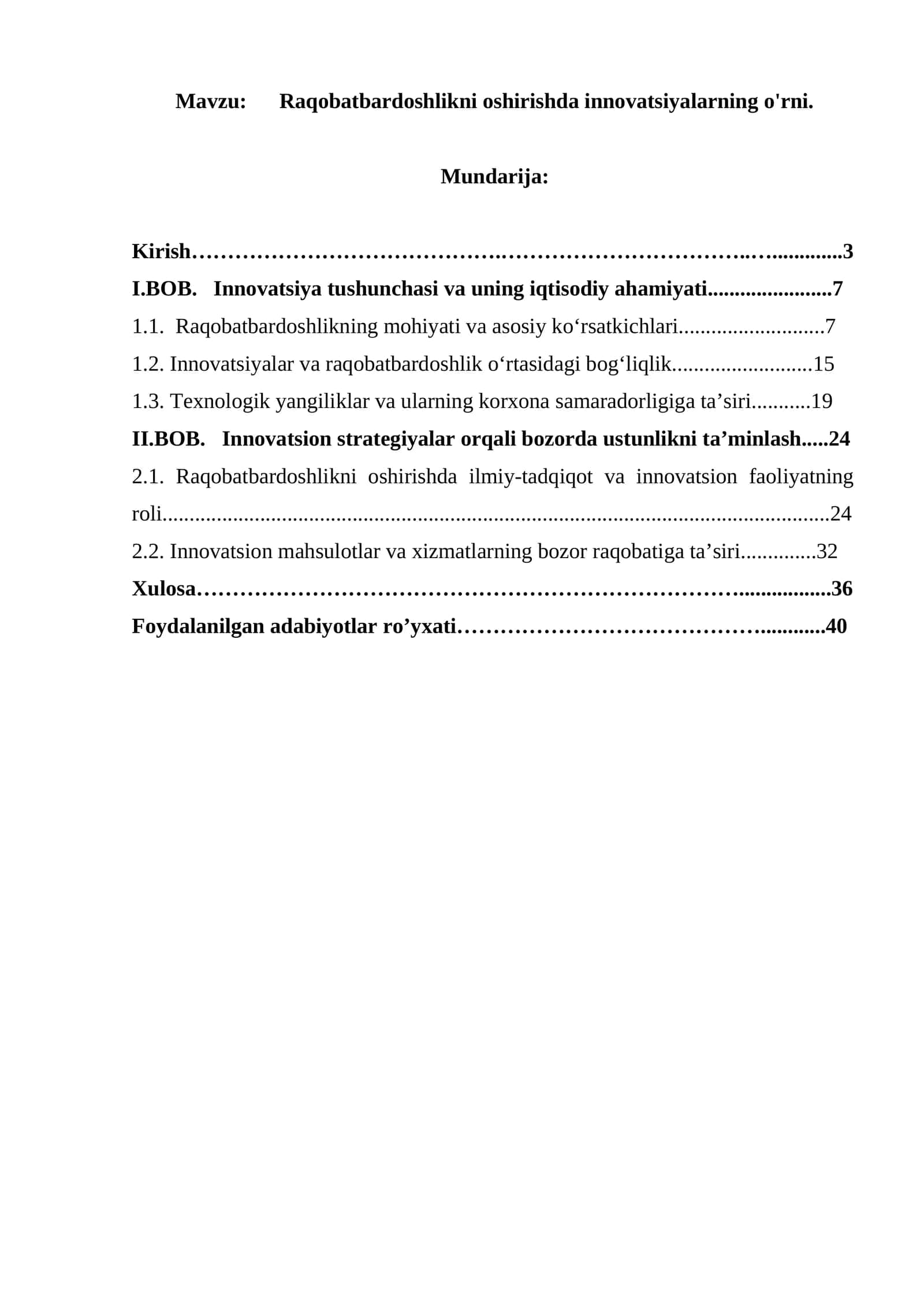 Raqobatbardoshlikni oshirishda innovatsiyalarning o'rni 1