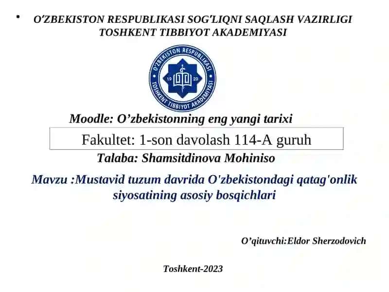 Mustavid tuzum davrida O'zbekistondagi qatag'onlik siyosatining asosiy bosqichlari