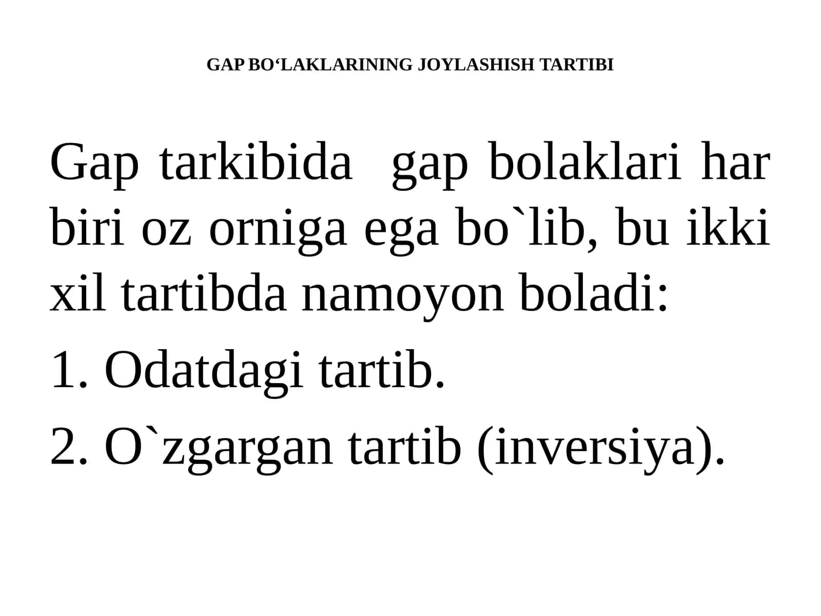 GAP BO‘LAKLARINING JOYLASHISH TARTIBI 1
