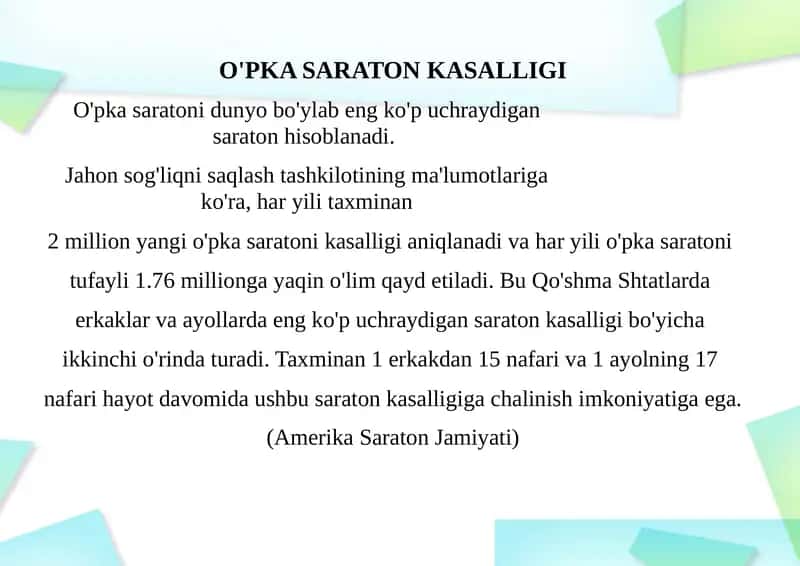 O'PKA SARATON KASALLIGI 1