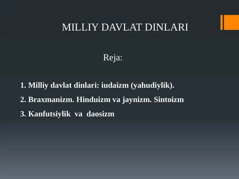 MILLIY DAVLAT DINLARI 1