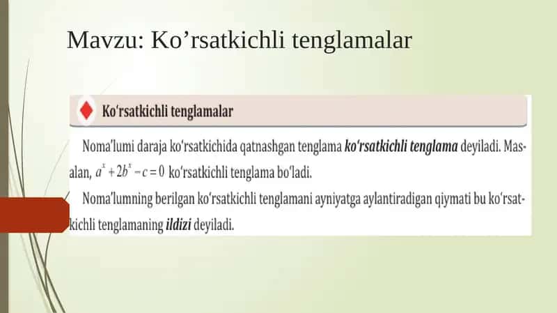 Ko’rsatkichli tenglamalar 1