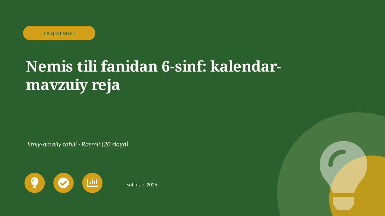 Nemis tili fanidan 6-sinf: kalendar-mavzuiy reja 1