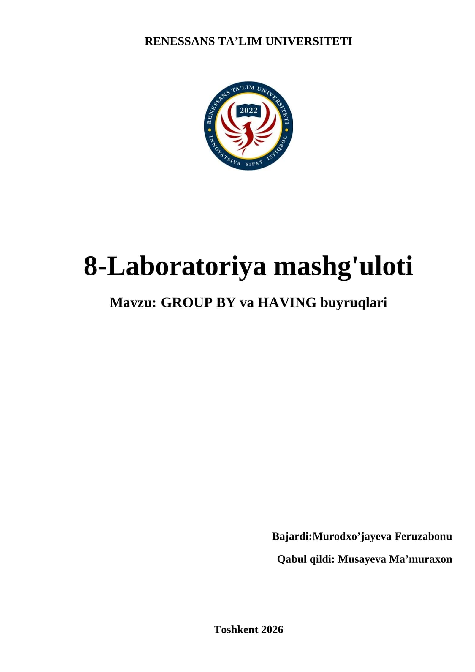 GROUP BY va HAVING buyruqlari 1