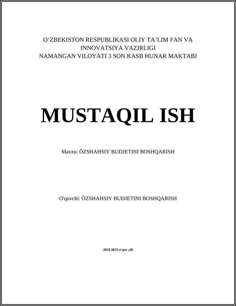 ÕZSHAHSIY BUDJETINI BOSHQARISH 1