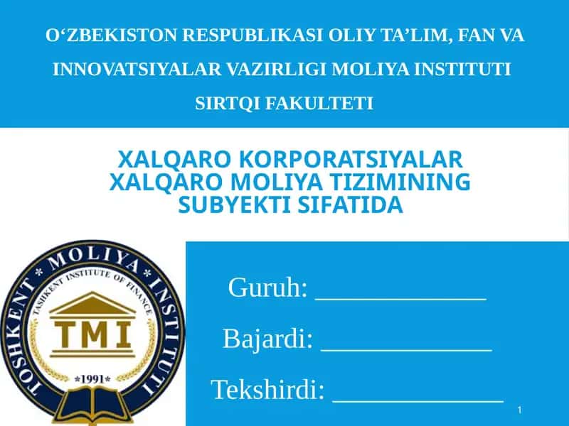 Xalqaro moliya tizimi 1