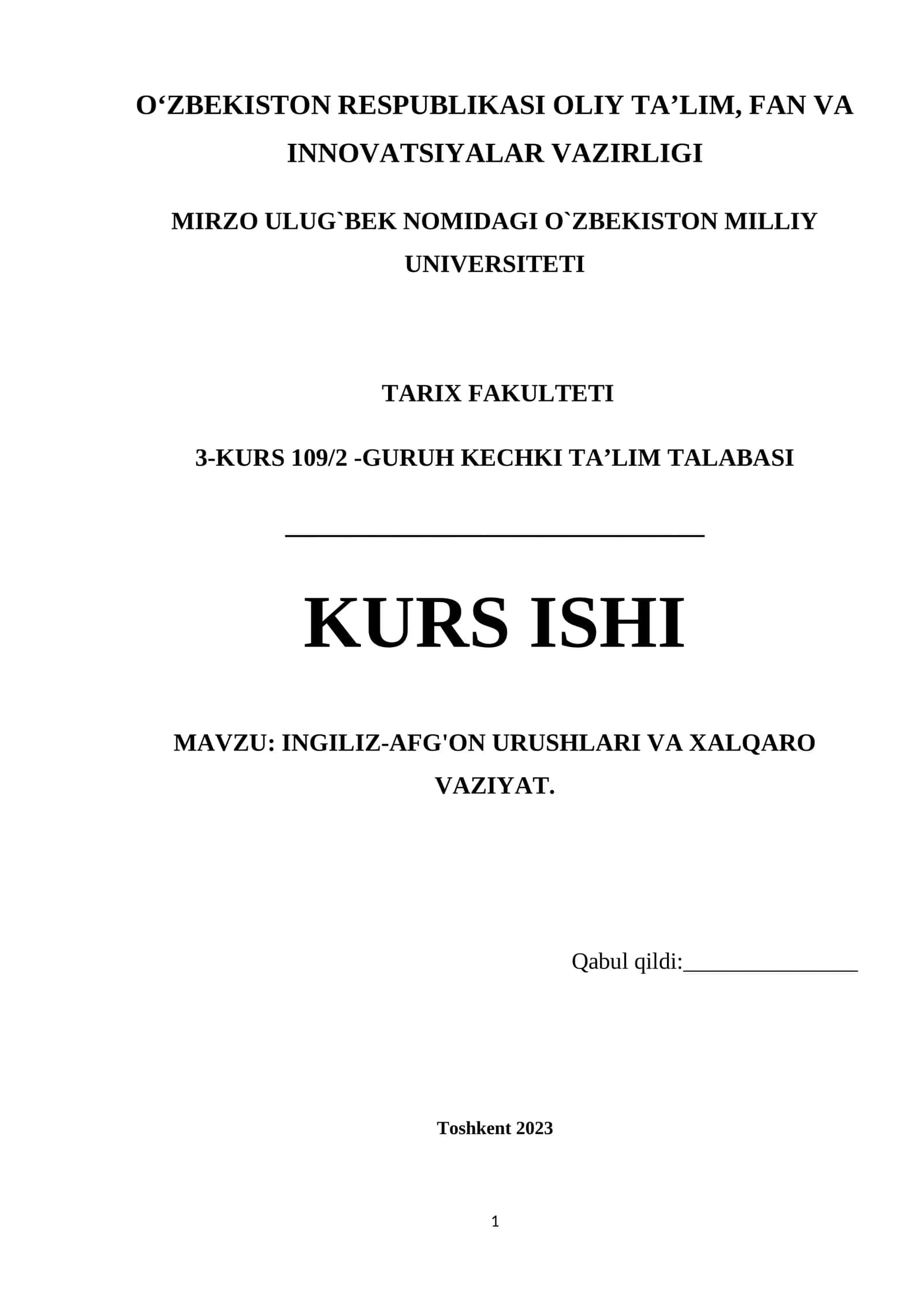INGILIZ-AFG'ON URUSHLARI VA XALQARO VAZIYAT 1
