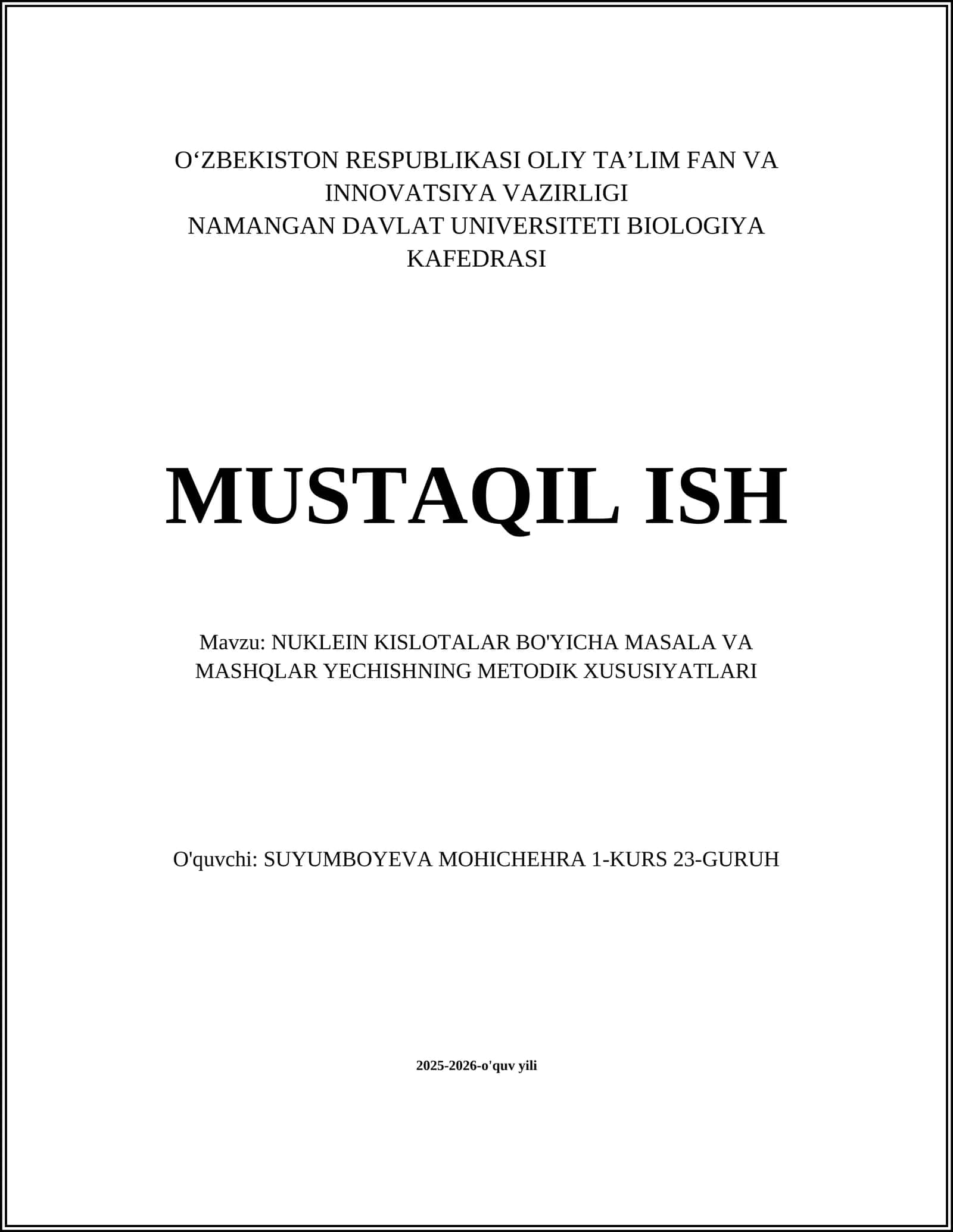 Nuklein kislotalar bo'yicha masala va mashqlar yechishning metodik xususiyatlari 1