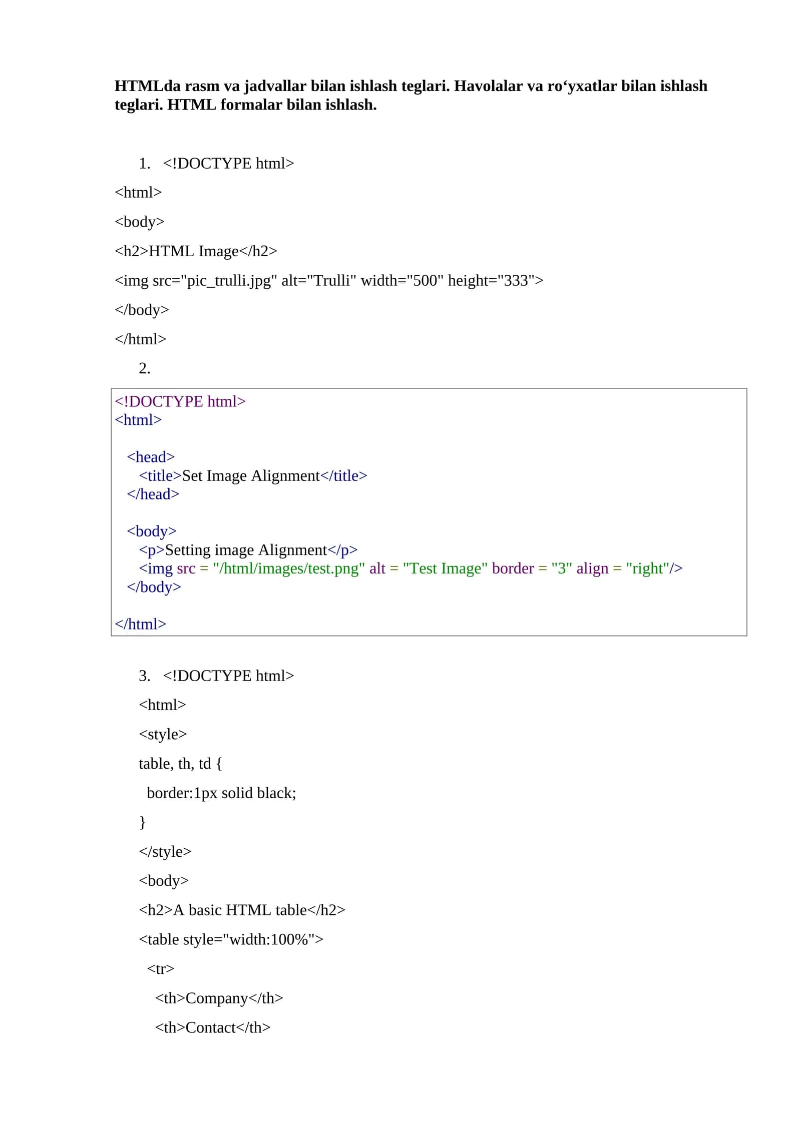 HTML rasm va jadvallar ishlab chiqarish 1