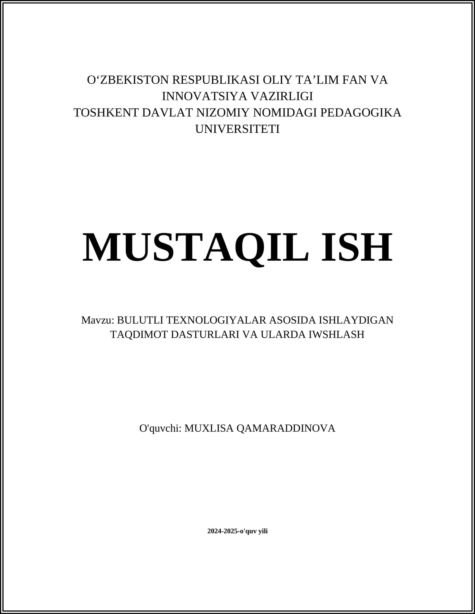 BULUTLI TEXNOLOGIYALAR ASOSIDA ISHLAYDIGAN TAQDIMOT DASTURLARI VA ULARDA IWSHLASH 1