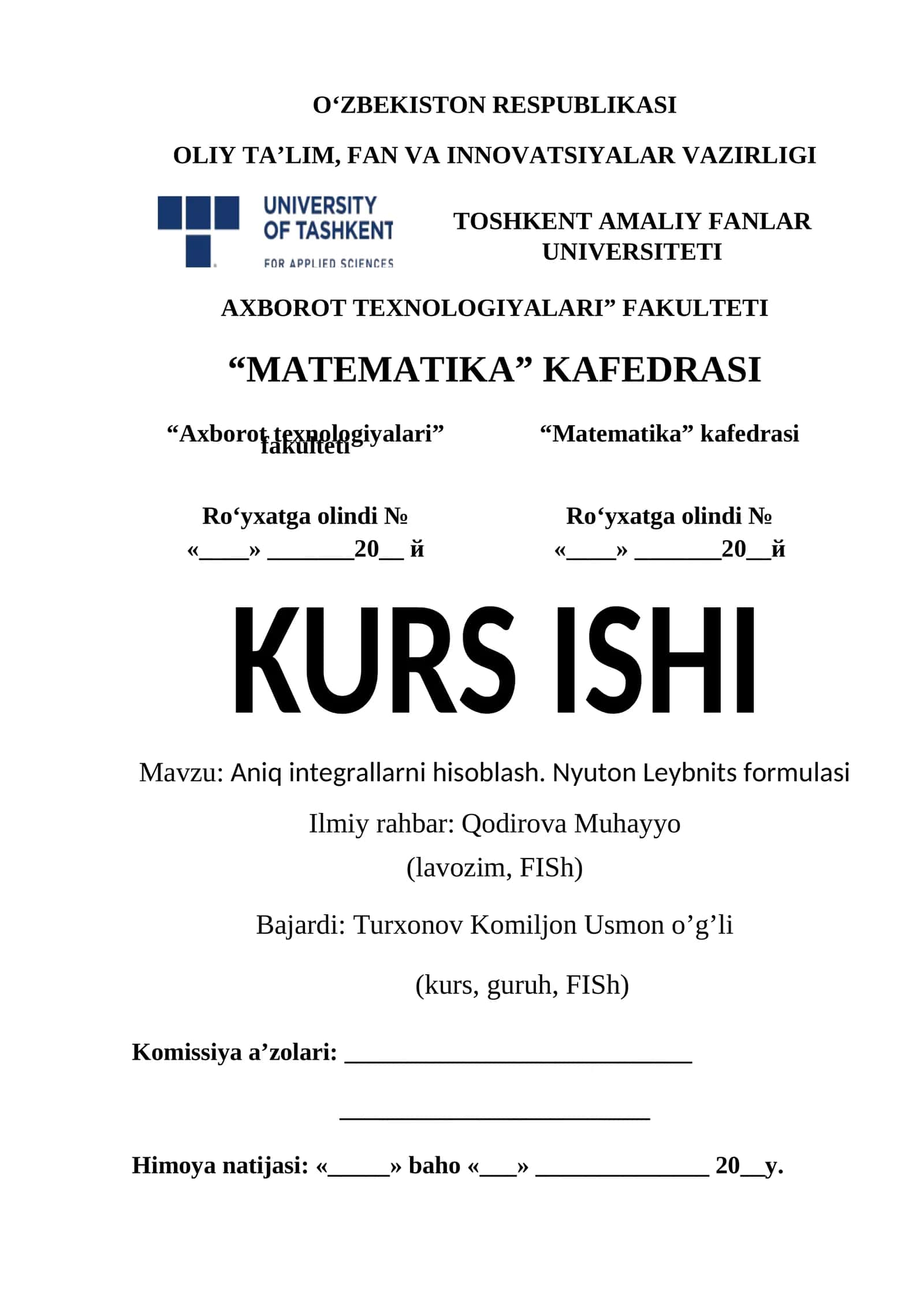 Aniq integrallarni hisoblash. Nyuton Leybnits formulasi 1