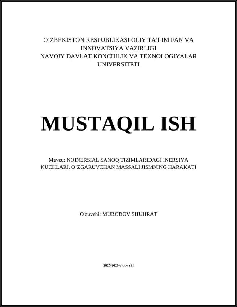 NOINERSIAL SANOQ TIZIMLARIDAGI INERSIYA KUCHLARI 1