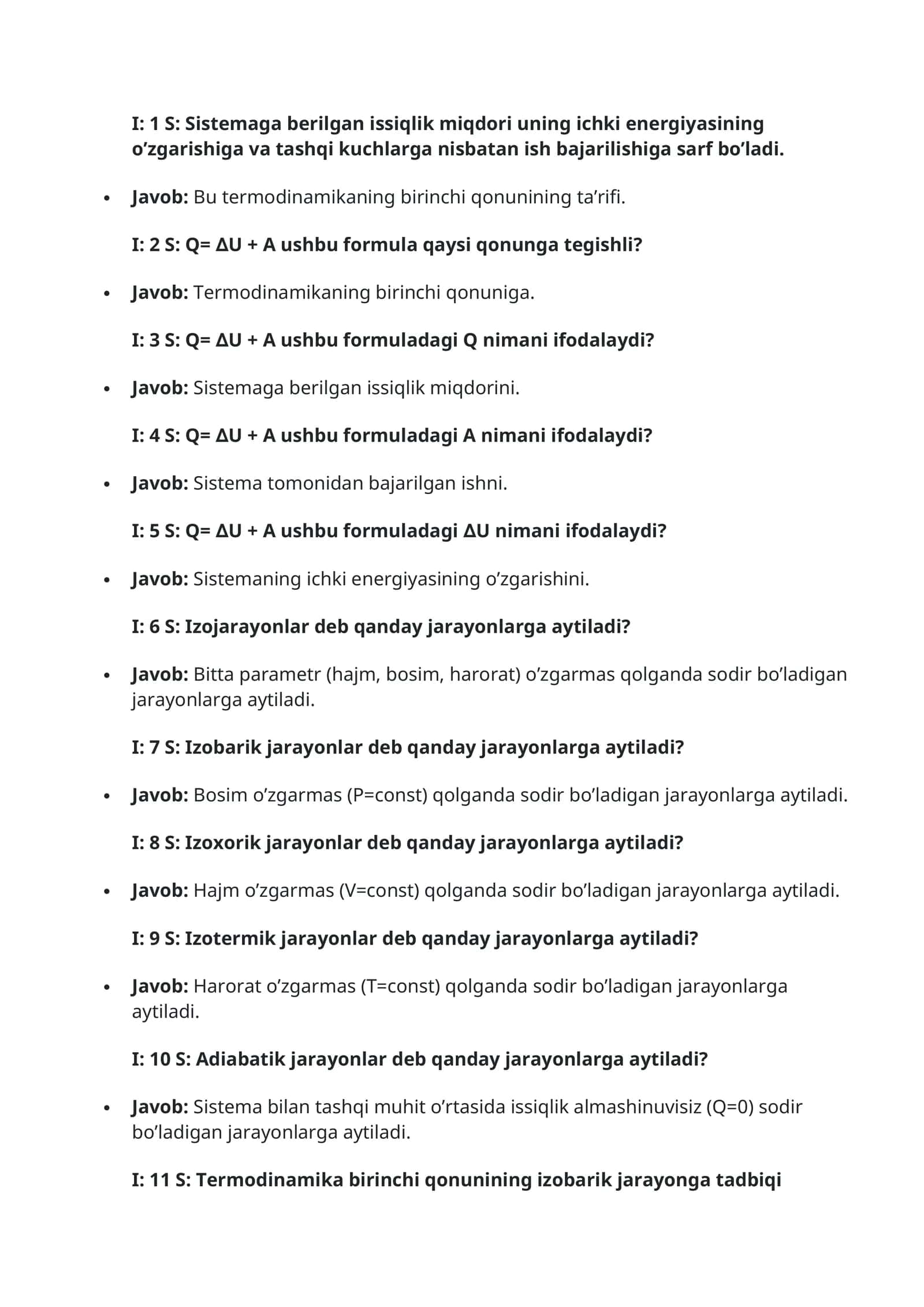Termodinamikaning birinchi qonuni 1