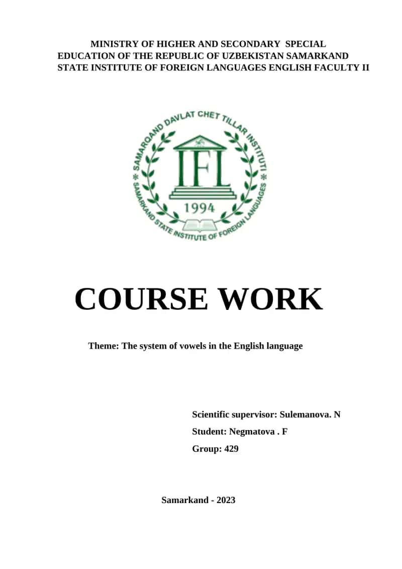 English Vowel System Analysis 1