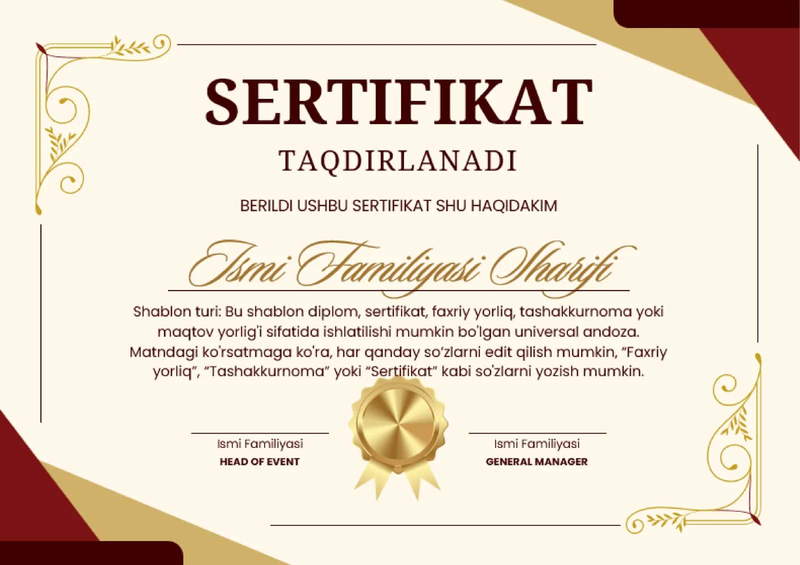 Shablon SERTIFIKAT 1