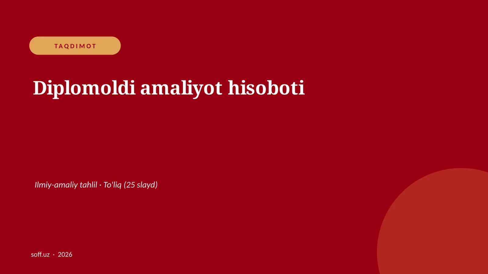 Diplomoldi amaliyot hisoboti 1