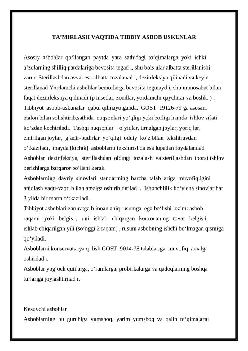 Tibbiy asbob-uskunalar 1