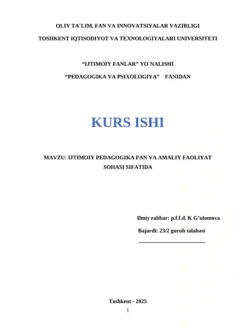 Ijtimoiy Pedagogika Fanidan Kurs Ishi