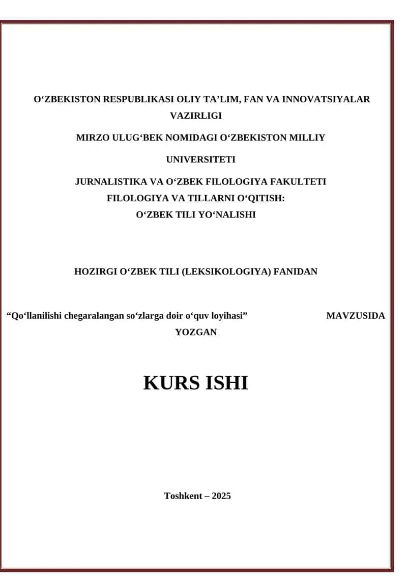 Qo‘llanilishi chegaralangan so‘zlarga doir o‘quv loyihasi 1
