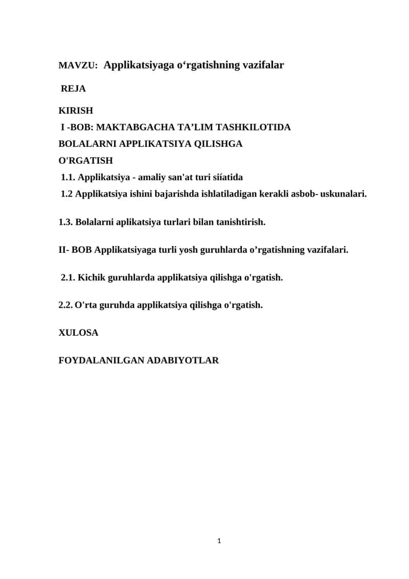 Applikatsiyaga oʻrgatishning vazifalar 1