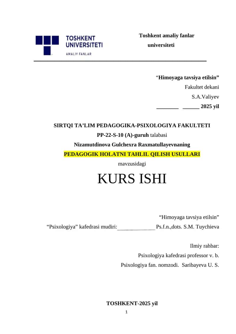 PEDAGOGIK HOLATNI TAHLIL QILISH USULLARI 1