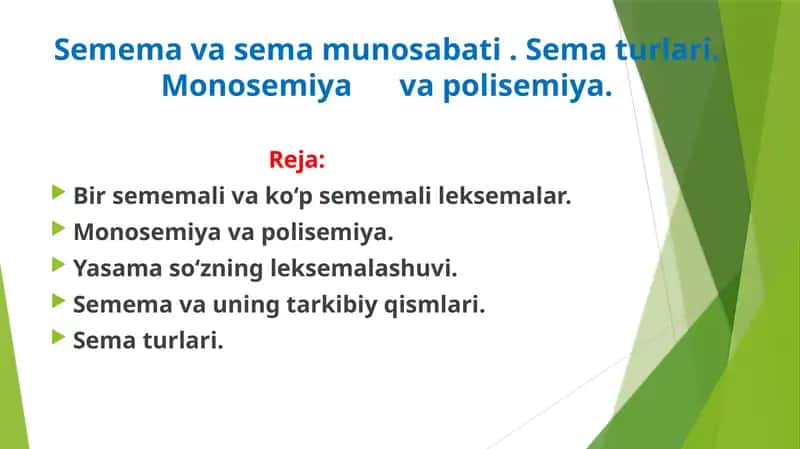Semema va sema munosabati . Sema turlari. Monosemiya      va polisemiya. 1