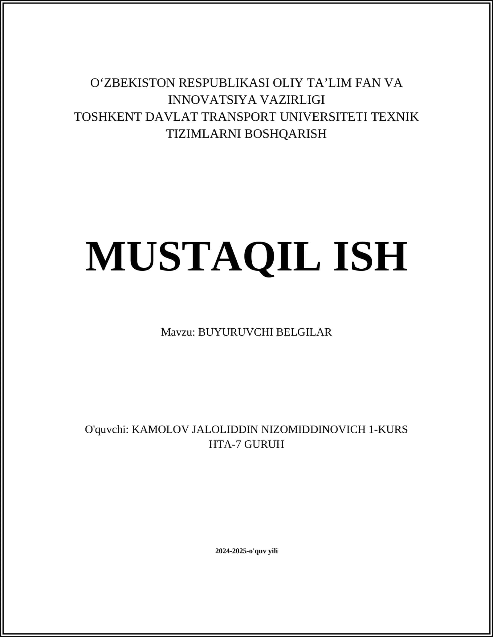BUYURUVCHI BELGILAR 1
