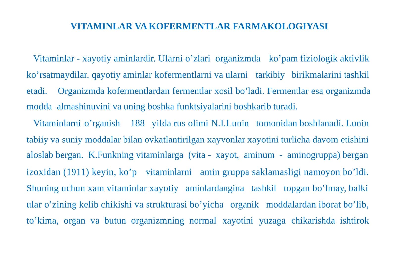 VITAMINLAR VA KOFERMENTLAR FARMAKOLOGIYASI 1