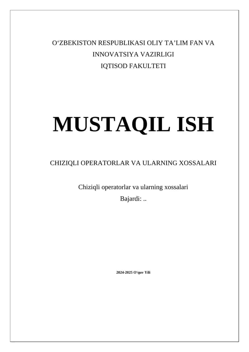 Chiziqli operatorlar va ularning xossalari 1