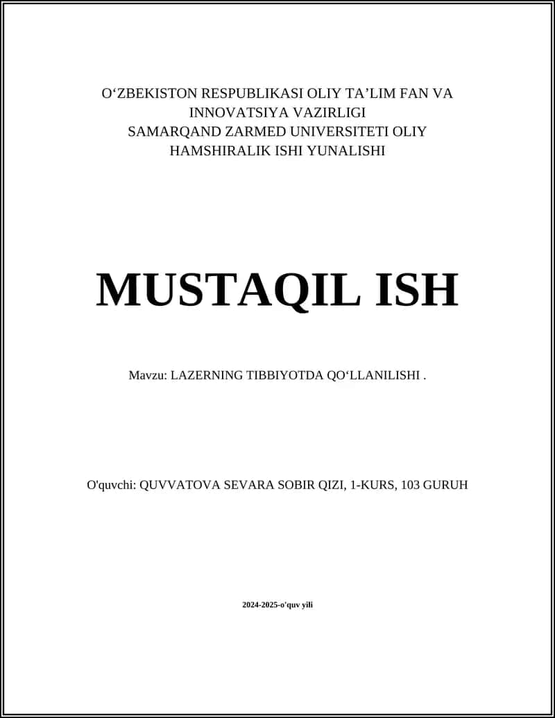 LAZERNING TIBBIYOTDA QOʻLLANILISHI. 1