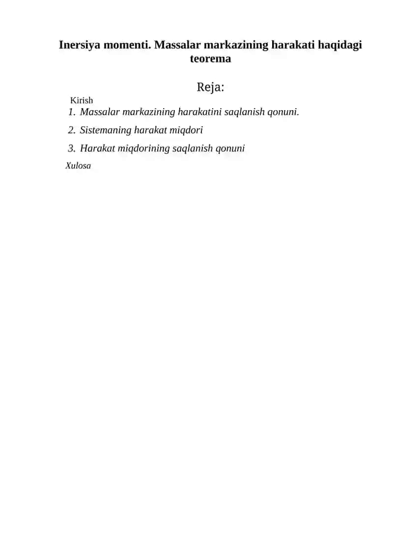 Inersiya momenti va massalar markazining harakati haqidagi teorema