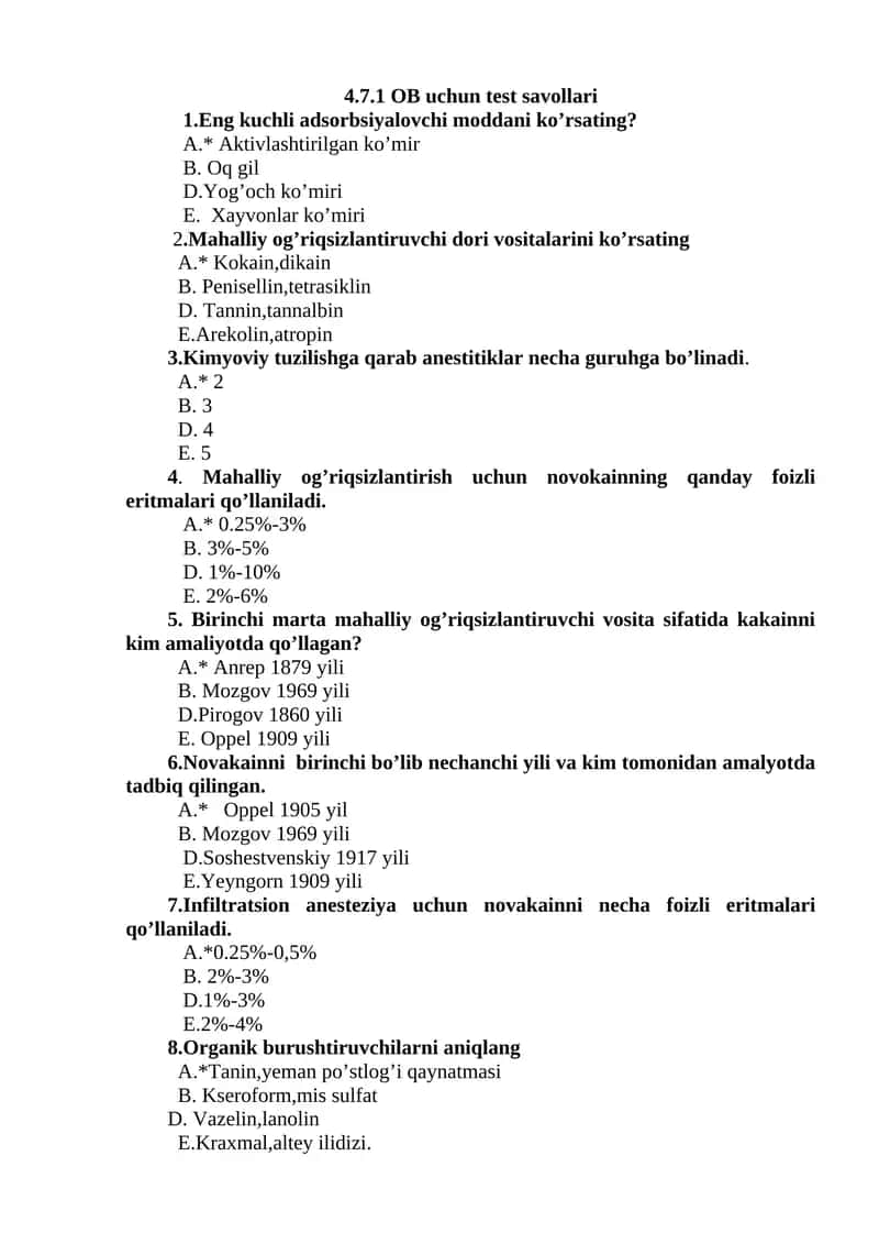 OB uchun test savollari 1