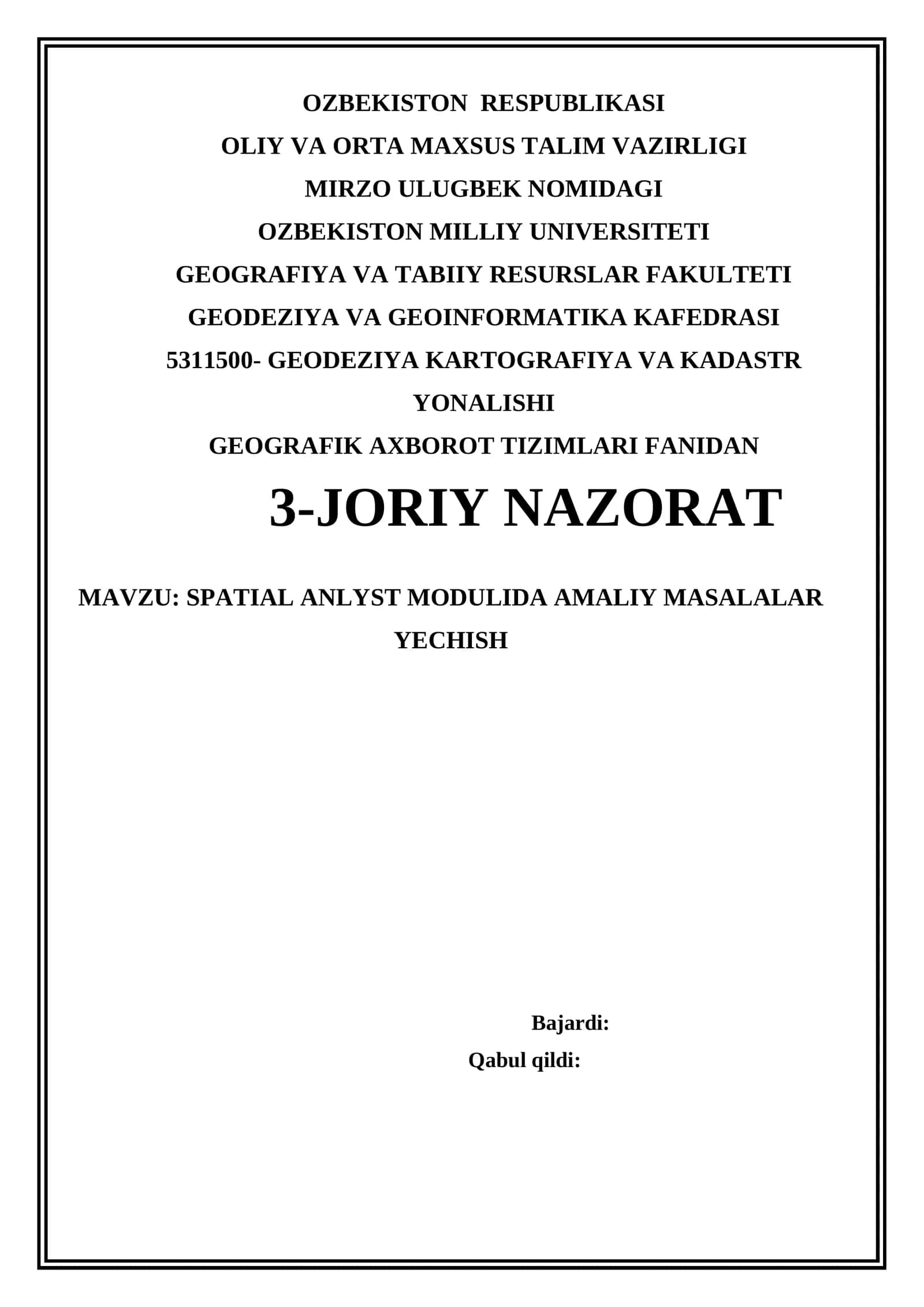SPATIAL ANLYST MODULIDA AMALIY MASALALAR YECHISH 1
