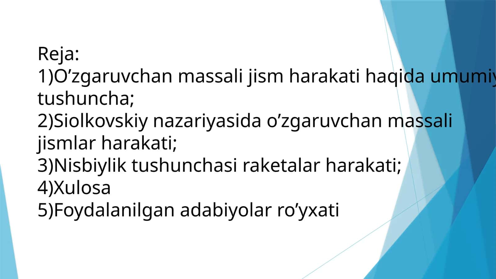 O’zgaruvchan massali jismning harakati 1