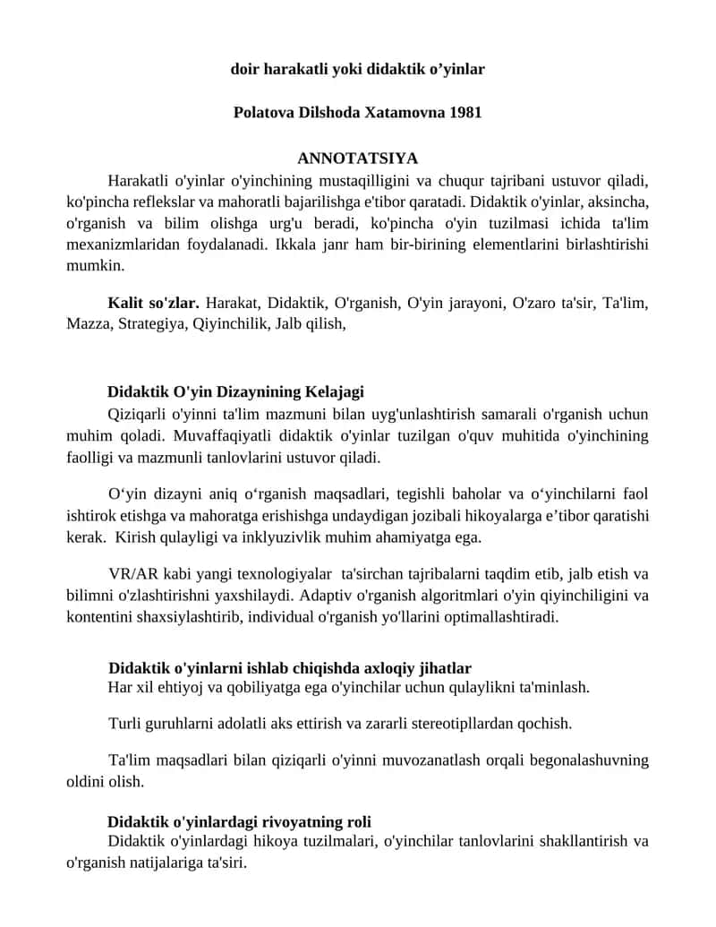 Harakatli yoki didaktik o'yinlar 1