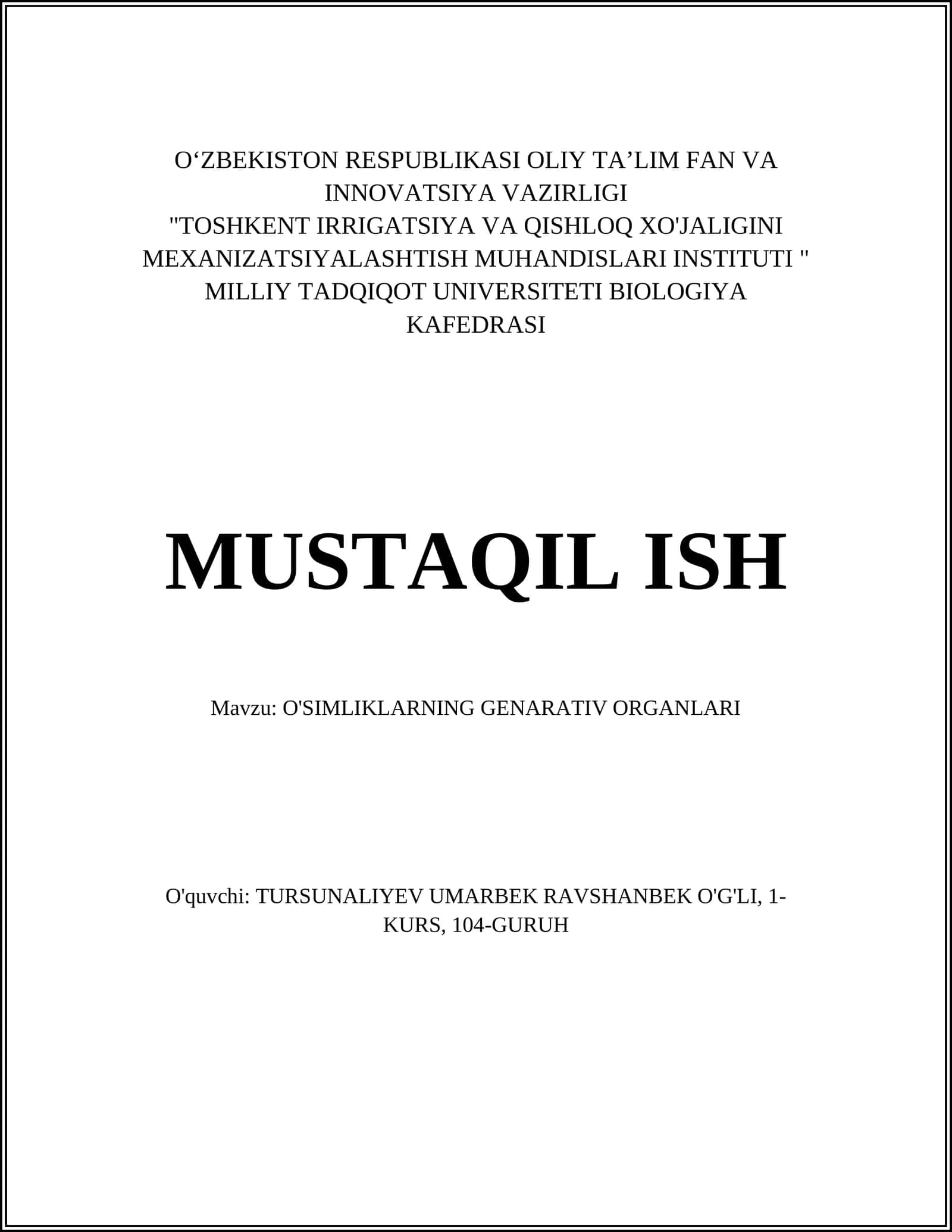 O'SIMLIKLARNING GENARATIV ORGANLARI 1