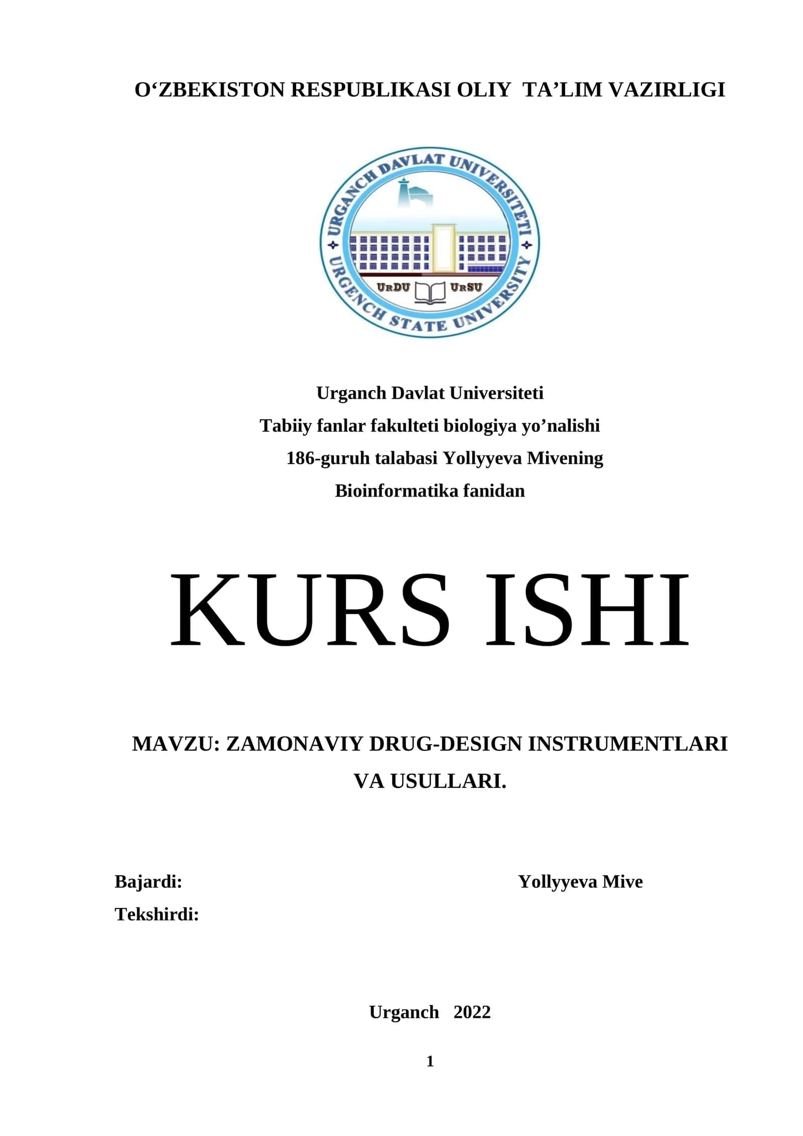 ZAMONAVIY DRUG-DESIGN INSTRUMENTLARI VA USULLARI 1