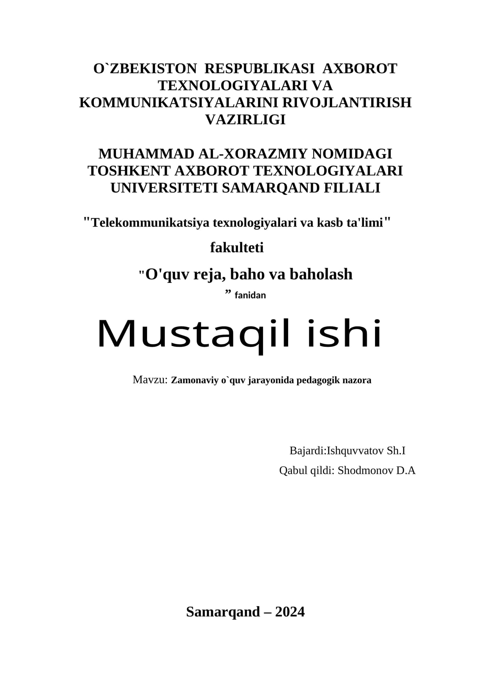 Zamonaviy o`quv jarayonida pedagogik nazorat 1