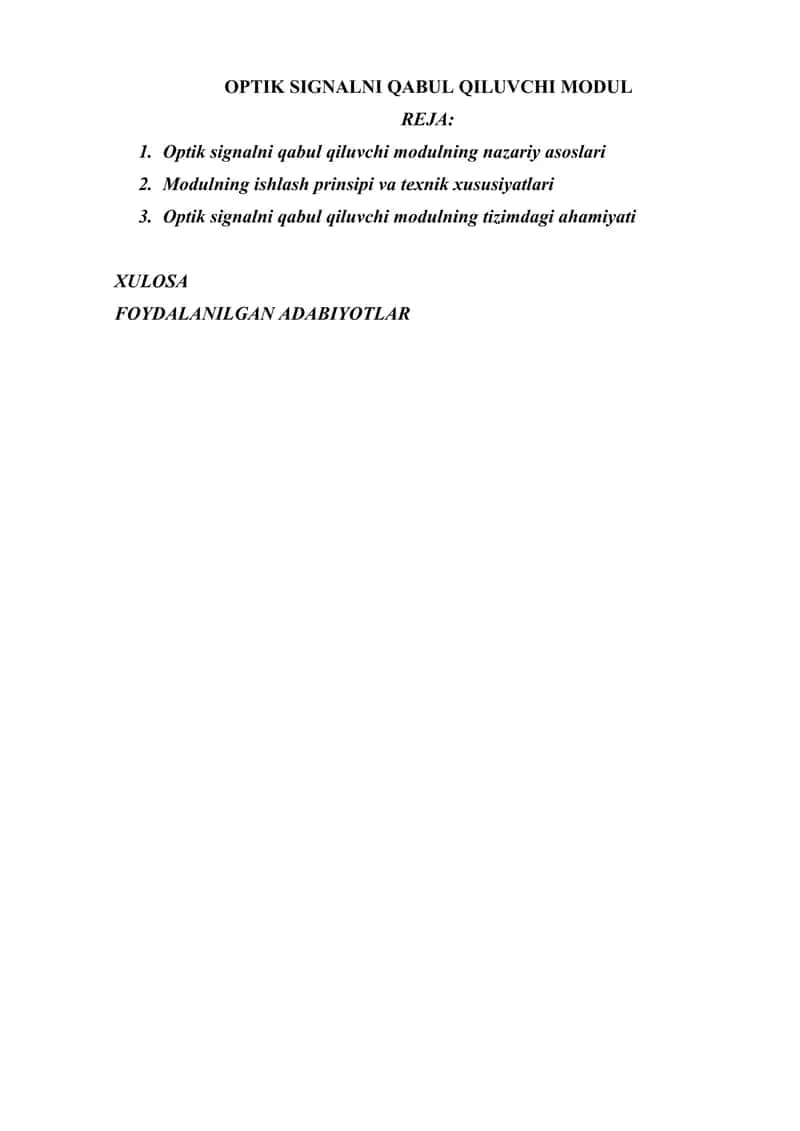 OPTIK SIGNALNI QABUL QILUVCHI MODUL 1