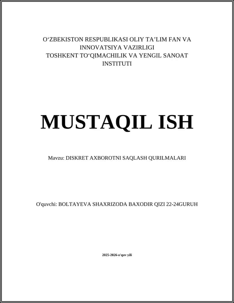 DISKRET AXBOROTNI SAQLASH QURILMALARI 1